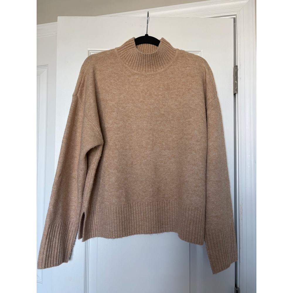 Nine West Womens Tan Mock Neck Pullover Sweater Heathered Knit Large WW53S176RH
